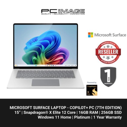 Microsoft Surface Laptop - Copilot+ PC - 15" touchscreen - Snapdragon® X Elite 12 Core - 16GB Memory - 256GB SSD - (7th Edition) - Platinum + FREE BUNDLE