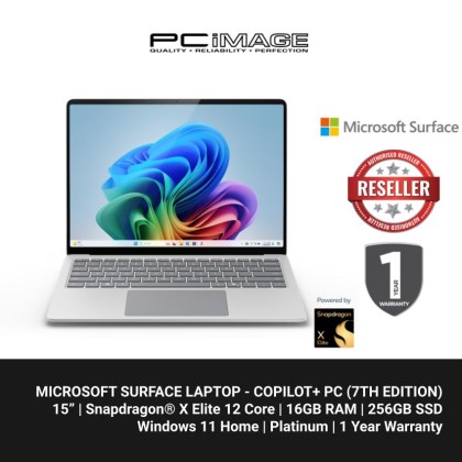 Microsoft Surface Laptop - Copilot+ PC - 15" touchscreen - Snapdragon® X Elite 12 Core - 16GB Memory - 256GB SSD - (Latest Model, 7th Edition) - Platinum