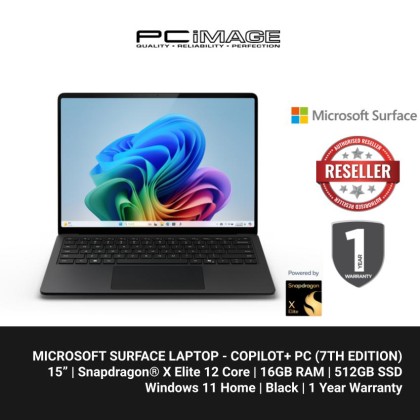 Microsoft Surface Laptop - Copilot+ PC - 15" touchscreen - Snapdragon® X Elite 12 Core - 16GB Memory - 512GB SSD - (7th Edition) - Black + FREE BUNDLE