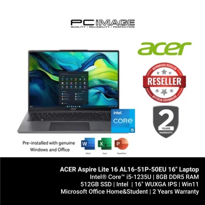 ACER Aspire Lite 16 AL16-51P-50EU 16" Laptop Steel Grey (i5-1235U, 8GB DDR5, 512GB SSD, Intel, Win11H, OfficeHNS21)