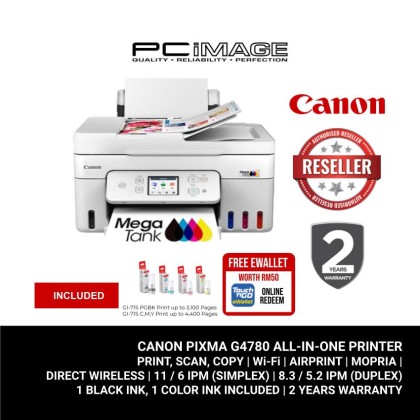 Canon PIXMA G4780 MegaTank Wireless All-In-One Printer(Print/Scan/Copy) 2 Years OSS + FREE RM50 TNG