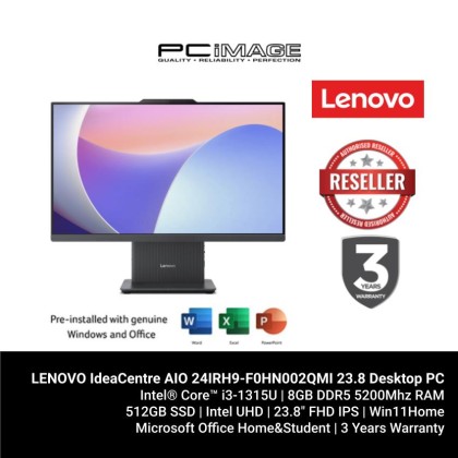 LENOVO IdeaCentre AIO 24IRH9-F0HN002QMI 23.8 Desktop PC Luna Grey (i3-1315U, 8GB 5200Mhz, 512GB SSD, Intel UHD, Win11H, OfficeHNS21)