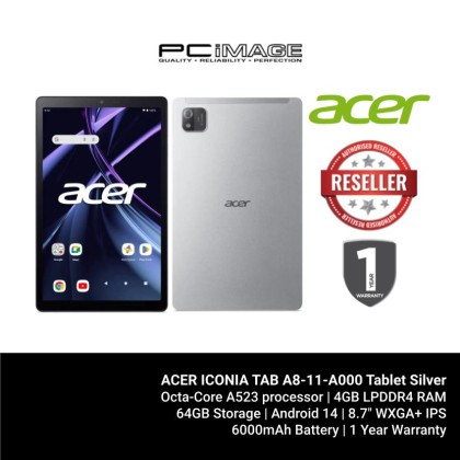 ACER ICONIA TAB A8-11-A000 Tablet Silver (A523, 4GB LPDDR4, 64GB EMMC, 8.68" WXGA+, ANDROID 14, 1YW)
