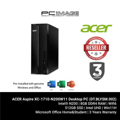 ACER Aspire XC-1710-N200W11 Desktop PC (N200, 8GB DDR4, 512GB SSD, Intel UHD, Win11H, OfficeHNS21, 3YW)