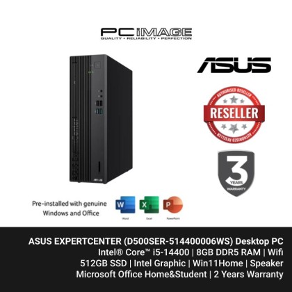 ASUS EXPERTCENTER (D500SER-514400006WS) i5-14400, 8GB DDR5, 512GB SSD, Intel, Win11, OfficeHNS21, 3YW + FREE RM80 TNG