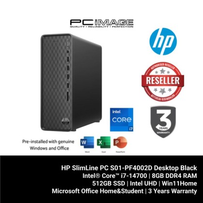 HP SlimLine PC S01-PF4002D Desktop Black (i7-14700, 8GB 3200Mhz, 512GB SSD, Intel, Win11H, OfficeHNS, 3YW)