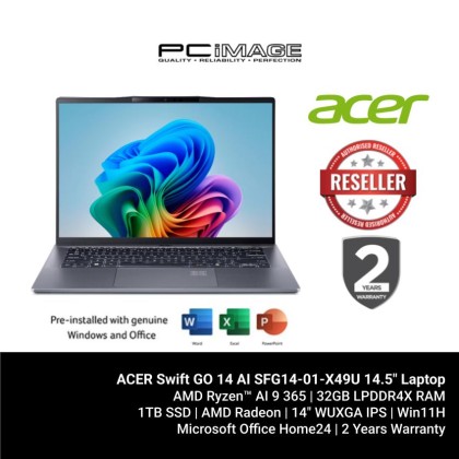 ACER Swift GO 14 AI SFG14-01-X49U 14.5" Laptop (SD X PLUS X1P-42-100, 16GB LPDDR5X, 1TB SSD, 14.5" IPS WUXGA, Win11H, OfficeHNS21+M365 Basic, 2YW)