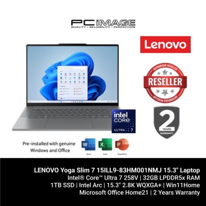 LENOVO Yoga Slim 7 15ILL9-83HM001NMJ 15.3" Laptop Luna Grey (U7 258V, 32GB LPDDR5X, 1TB SSD,Intel Arc, 15.3" 2.8K WQXGA+ IPS, Win11H, OfficeHNS21, 2YW)