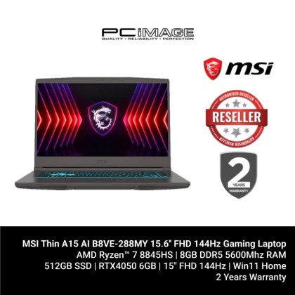 MSI Thin A15 AI B8VE-288MY 15.6'' FHD 144Hz Gaming Laptop Cosmos Grey ( Ryzen 7 8845HS, 8GB D5, 512GB SSD,RTX 4050 6GB, W11 )