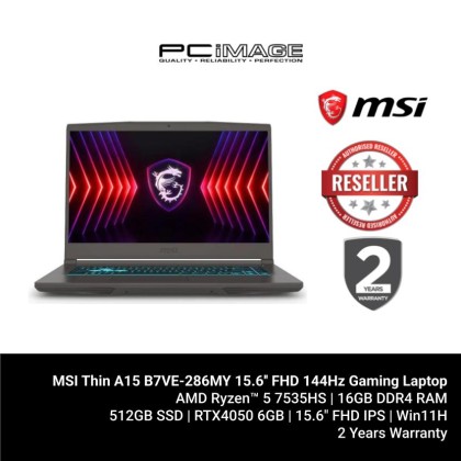 MSI Thin A15 B7VE-286MY 15.6'' FHD 144Hz Gaming Laptop (Ryzen 5 7535HS, 16GB D5, 512GB SSD,RTX 4050 6GB, W11 ) MSI Thin A15 B7VE-286MY 15.6'' FHD 144Hz Gaming Laptop (Ryzen 5 7535HS, 16GB D5, 512GB SSD,RTX 4050 6GB, W11 )