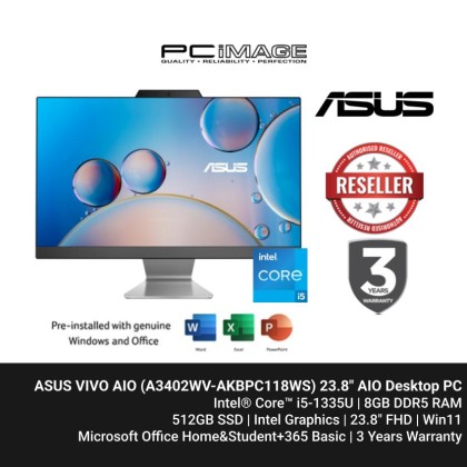 ASUS VIVO AIO (A3402WV-AKBPC118WS) i5-1335U, 8GB DDR5, 512GB SSD, Intel ,23.8" FHD, Win11H, OfficeHNS24+365 BASIC, 3 YW [ TNG RM80 ]