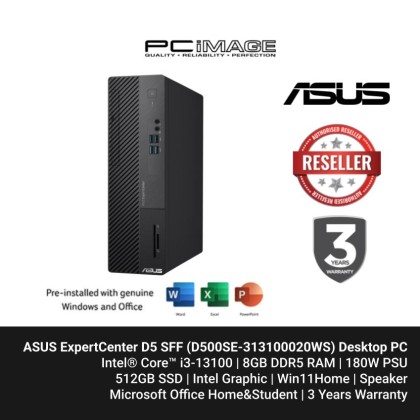 ASUS EXPERTCENTER D5 SFF (D500SE-313100020WS) i3-13100, 8GB DDR4, 512GB Intel, Win11, OfficeHNS24+365 BASIC, BLACK