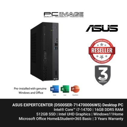 ASUS EXPERTCENTER (D500SER-714700006WS) i7-14700, 16GB DDR5, 512GB SSD, Intel , Win11, OfficeHNS21+365 BASIC, 3 YEARS WARRANTY