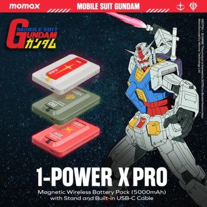 MOMAX IP131GD 1-Power X Pro Magnetic Wireless Power Bank 5000mAh With Built-In USB-C Cable - Limited Edition Mobile Suit Gundam x Momax Collection