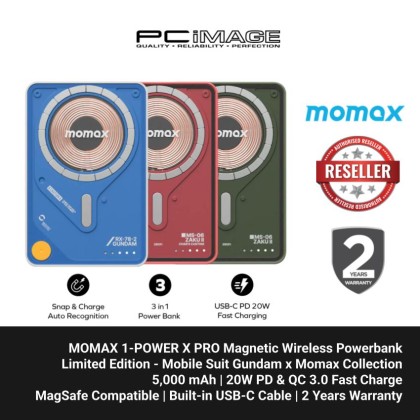 MOMAX IP131GD 1-Power X Pro Magnetic Wireless Power Bank 5000mAh With Built-In USB-C Cable - Limited Edition Mobile Suit Gundam x Momax Collection