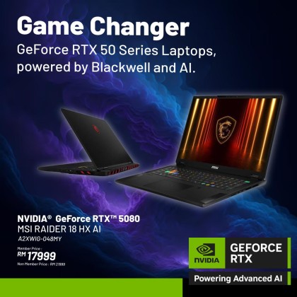 MSI RAIDER 18 HX AI A2XWIG-048MY Gaming Laptop (U9-285HX AI/64GB 6400MHZ(32+32)/4TB SSD(2TB GEN5+2TB GEN4)/RTX5080 16GB/18" UHD+ 120HZ/W11H/2YW ONSITE/CORE BLACK/PER KEY RGB GAMING KB COPILOT KEY)