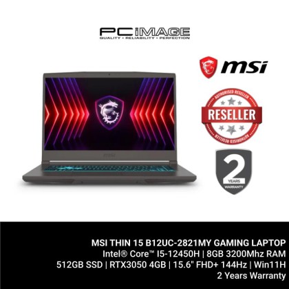 MSI THIN 15 B12UC-2821MY GAMING LAPTOP (I5-12450H/8GB 3200MHZ/512GB SSD/RTX3050 4GB/15.6" FHD 144HZ/W11H/2YW/COSMOS GRAY)