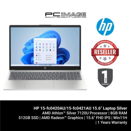 HP 15-FC0420AU/15-FC0421AU 15.6" FHD Laptop ( Athlon 7120U, 8GB, 512GB SSD, ATI, W11, HS+M365 )