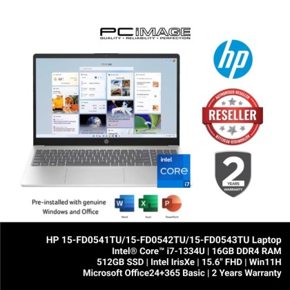 HP 15-FD0541TU/15-FD0542TU/15-FD0543TU (i7-1355U, 16GB DDR4, 512GB SSD, Intel IrisXe, 15.6" FHD, Win11H, OfficeMS24+365 Basic, 2YW)