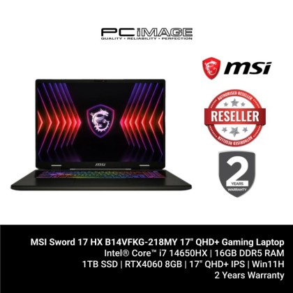 MSI Sword 17 HX B14VFKG-218MY 17" QHD+ Gaming Laptop ( i7-14650HX, 16GB, 1TB SSD, RTX4060 8GB, W11 ) MSI Sword 17 HX B14VFKG-218MY 17" QHD+ Gaming Laptop ( i7-14650HX, 16GB, 1TB SSD, RTX4060 8GB, W11 )