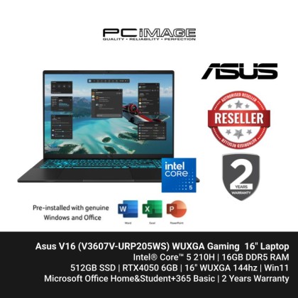 ASUS Gaming V3607V-URP205WS (C5-210H, 16GB DDR5, 512GB SSD, GeForce RTX4050 6GB, 16" WUXGA 144Hz, Win11H, OfficeHNS24+365Basic, 2YW, Matte Black ASUS Gaming V3607V-URP205WS (C5-210H, 16GB DDR5, 512GB SSD, GeForce RTX4050 6GB, 16" WUXGA 144Hz, Win11H, OfficeHNS24+365Basic, 2YW, Matte Black