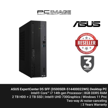 ASUS EXPERTCENTER D5 (D500SER-514400022WS) i5-14400/ 8GB DDR5/ 512GB SSD/ Intel UHD/ Wifi/ Win11H/ OfficeHNS24/3YW - Black + FREE RM80 TNG
