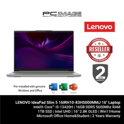 LENOVO IdeaPad Slim 5 16IRH10-83HS000MMJ 16" Laptop Luna Grey (i5-13420H, 16GB 5600Mhz, 1TB SSD, Intel UHD, Win11H, OfficeHNS21, 2YW)