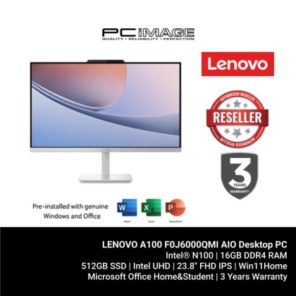 LENOVO A100 F0J6000QMI AIO Desktop PC Cloud Grey (N100, 16GB 3200Mhz, 512GB SSD, Intel UHD, 23.8" FHD IPS, Win11H, OfficeHNS21, 3YW)