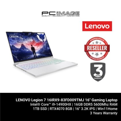 LENOVO Legion 7 16IRX9-83FD009TMJ 16" Gaming Laptop Glacier White (i9-14900HX, 32GB 5600Mhz, 1TB SSD, RTX4070 8GB, Win11H, 3YW)