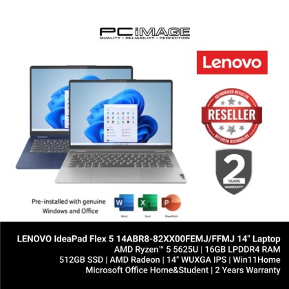 LENOVO IdeaPad Flex 5 14ABR8-82XX00FEMJ/FFMJ 14" Laptop (R5 5625U, 16GB 4266Mhz, 512GB SSD, Radeon, Win11H, OfficeHNS21, 2YW)