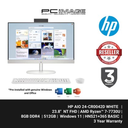 HP AIO 24-CR0042D R7-7730U/8GB DDR4/512GB/UMA/23.8" NT FHD/W11H/HNS21+365 BASIC//WHITE/3Y3D