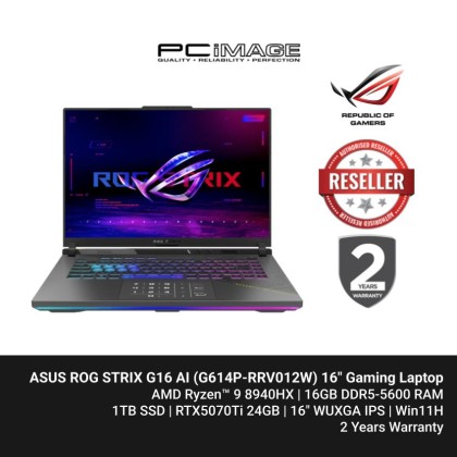 ASUS ROG STRIX G16 AI (G614P-RRV012W) R9-8940HX, 32GB 5200MH, 1TB SSD, GeForce RTX5070TI 12GB, 16" FHD 165Hz, Win11, 2YW, Eclipse Grey