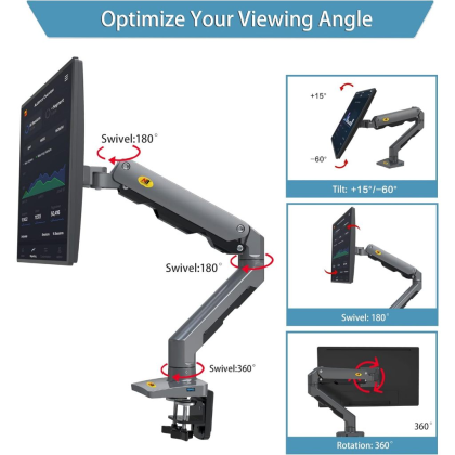 NB NORTH BAYOU G60 LED RGB MONITOR ARM GAS-STRUT FLEXI MOUNT 360 DEGREE ROTATABLE FOR 32" - 60", UP TO 20KG