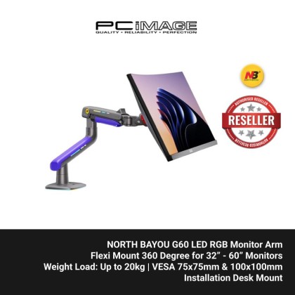 NB NORTH BAYOU G60 LED RGB MONITOR ARM GAS-STRUT FLEXI MOUNT 360 DEGREE ROTATABLE FOR 32" - 60", UP TO 20KG