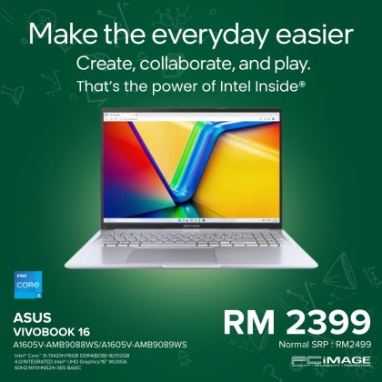 ASUS VIVOBOOK 16 (A1605V-AMB9088WS/AMB9089WS) i5-13420H, 16GB DDR4, 512GB SSD, Intel UHD, 16" WUXGA 60HZ, Win11H, OfficeHNS24+365 Basic, 2 Years Warranty