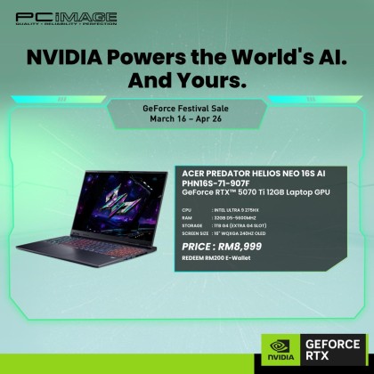 ACER Predator Helios Neo 16S AI GeForce RTX™ 5070 Ti 16" Gaming Laptop Black (PHN16S-71-907F) U9 275HX, 32GB DDR5, 1TB SSD, GeForce RTX5070TI 12GB, 16" WQXGA 240HZ OLED, Win11H, 2YW