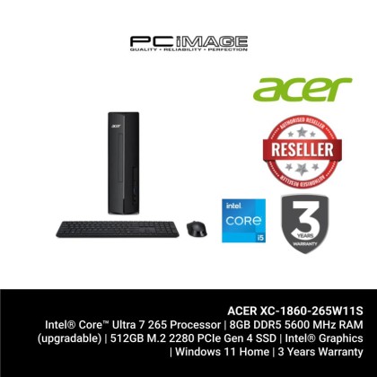 ACER XC-1860-265W11S INTEL CORE&trade; ULTRA 7 PROCESSOR 265/8GB DDR5/512GB M.2 2280 PCI-E G4 SSD
