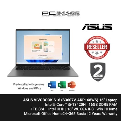 ASUS VIVOBOOK S16 (S3607V-ARP168WS) I5-13420H/16GB DDR5(8GB(OB)+8GB)/1TB 4.0/UHD GRAPHICS/16" WUXGA 144HZ/W11/HNS24+365 BASIC/2 YEARS