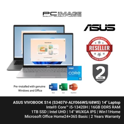 ASUS VIVOBOOK S14 (S3407V-ALY066WS/S3407V-ALY068WS) i5-13420H, 16GB DDR5, 1TB SSD, Intel UHD, 14" WUXGA 60HZ, Win11H, OfficeHNS24+365 Basic, Win11, 2YW)