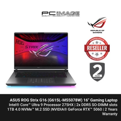 ASUS ROG STRIX G16 AI (G615L-MS5078W) U9-275HX, 32GB 5600Mhz, 1TB SSD, RTX5060 8GB, 16" 2.5K 240HZ, Win11, 2YW, ECLIPSE GRAY