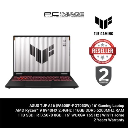 ASUS TUF Gaming A16 (FA608P-PQT053W) R9-8940HX, 16GB DDR5, 1TB SSD, GeForce RTX5070 8GB, 16" 2.5K 165Hz, Win11H, 2YW, Jaeger Grey
