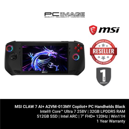 MSI CLAW 7 AI+ A2VM-013MY Copilot+ PC Handhelds Black (U7-258V, 32GB LPDDR5, 512GB SSD, Intel Arc, 7" FHD 120HZ, Win11H, 1YW) MSI CLAW 7 AI+ A2VM-013MY Copilot+ PC Handhelds Black (U7-258V, 32GB LPDDR5, 512GB SSD, Intel Arc, 7" FHD 120HZ, Win11H, 1YW)