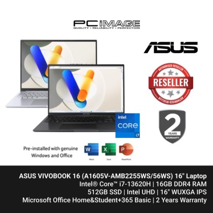 ASUS VIVOBOOK 16 (A1605V-AMB2255WS/56WS) i7-13620H, 16GB DDR4, 512GB SSD, Intel UHD, 16" WUXGA 60HZ, Win11H, OfficeHNS24+365Basic, 2YW ASUS VIVOBOOK 16 (A1605V-AMB2255WS/56WS) i7-13620H, 16GB DDR4, 512GB SSD, Intel UHD, 16" WUXGA 60HZ, Win11H, OfficeHNS24+365Basic, 2YW