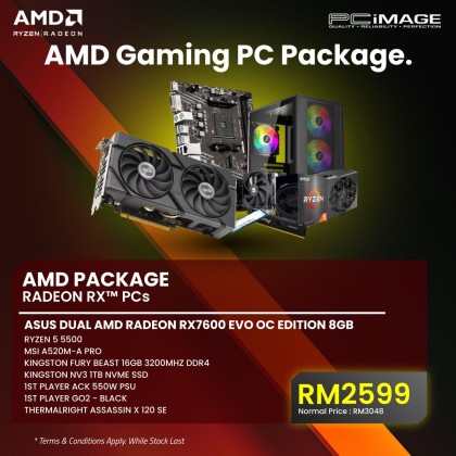AMD PACKAGE RYZEN 5 5500 RADEON RX PCS - RYZEN 5 5500/ MSI A520M-A PRO/ KINGSTON FURY BEAST 16GB 3200MHZ DDR4/ KINGSTON NV3 1TB NVME SSD/ 1ST PLAYER ACK 550W PSU/ 1ST PLAYER GO2 - BLACK/ THERMALRIGHT ASSASSIN X 120 SE