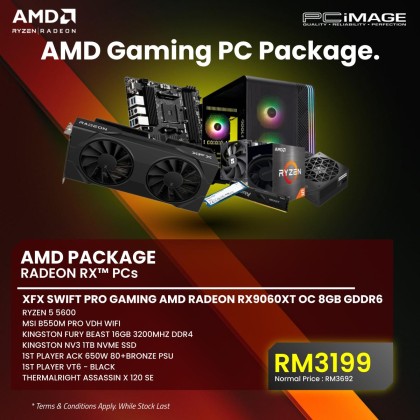 AMD PACKAGE RYZEN 5 5600 RADEON RX PCS - RYZEN 5 5600/ MSI B550M PRO VDH WIFI/ KINGSTON FURY BEAST 16GB 3200MHZ DDR4/ KINGSTON NV3 1TB NVME SSD/ 1ST PLAYER ACK 650W 80+BRONZE PSU/ 1ST PLAYER VT6 - BLACK/ THERMALRIGHT ASSASSIN X 120 SE