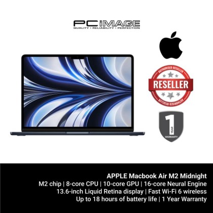 APPLE Macbook Air M2 Midnight (8C-CPU, 8C-GPU, 16GB, 256GB, 13.6", 1YW)
