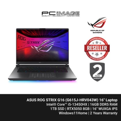 ASUS ROG STRIX G16 (G615J-HRV043W) i5-13450HX, 16GB DDR5, 1TB SSD, RTX5050 8GB, 16" FHD 165HZ, Win11, 2YW, VOLT GREEN