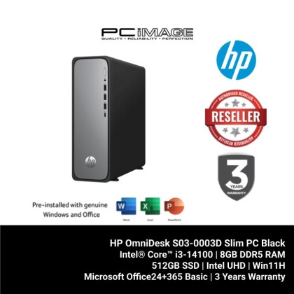 HP OmniDesk S03-0003D Slim PC Black (i3-14100, 8GB, 512GB SSD, Intel, ,Win11H, OfficeMS24+365 Basic, 3YW)