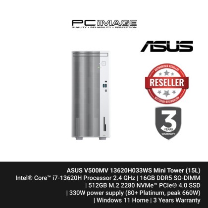 ASUS V500MV 13620H033WS Mini Tower/I7-13620H/16G/512G/OPI/M365/330W/White/HDD kit/330W/3Y [ TNG RM100 ]