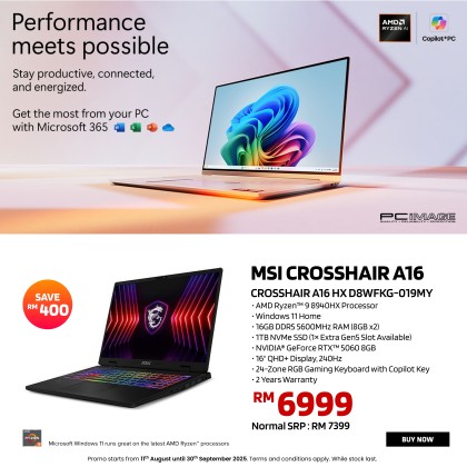 MSI Crosshair A16 HX D8WFKG-019MY 16" Gaming Laptop Cosmos Grey (R9-8940HX, 16GB 5600MHZ, 1TB SSD, RTX5060 8GB, 16" QHD+ 240HZ, Win11H, 2YW)